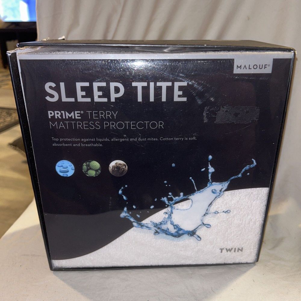 Malouf Sleep Tite ~ Prime Terry Smooth Cotton Mattress Protector‎ ~ Size Twin